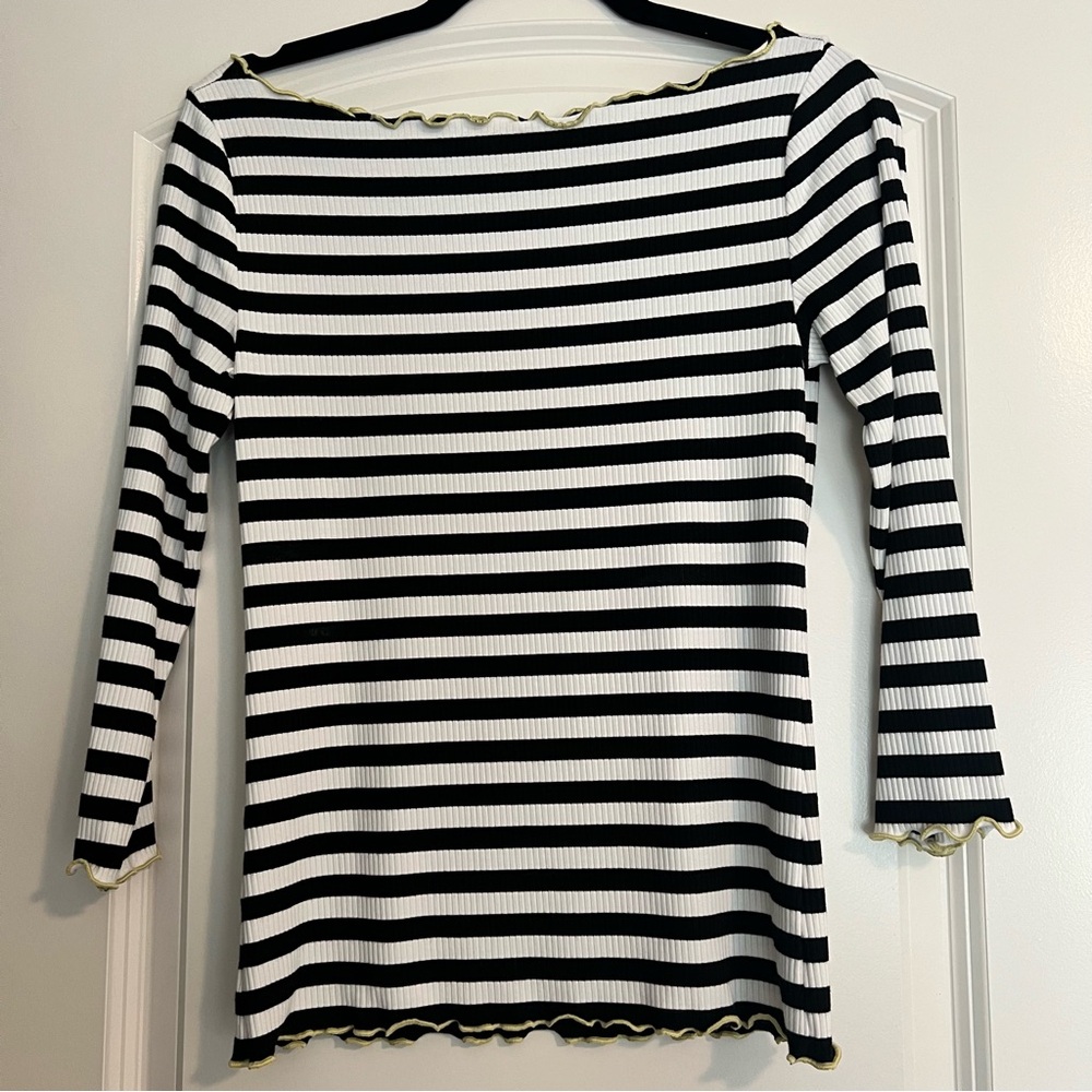 Ann Taylor Black and White Striped Blouse